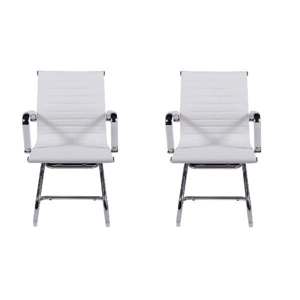 Kit 2 Cadeiras Escritório Esteirinha Eames Branca Fixa - 1