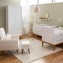 Ver imagem 1 de Kit Quarto Theo com Pés Square Mel - Berço + Cômoda 3 Gavetas e 1 Porta + Guarda-roupa 2 Portas + Po