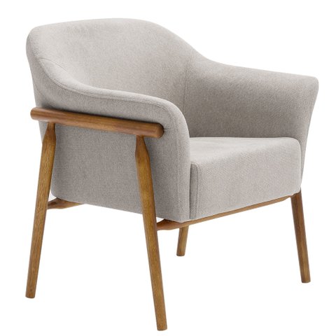 Poltrona Sala de Estar Luna Base Madeira Castanho Linho Cinza Claro - Nexta Casa