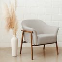 Ver imagem 2 de Poltrona Sala de Estar Luna Base Madeira Castanho Linho Cinza Claro - Nexta Casa