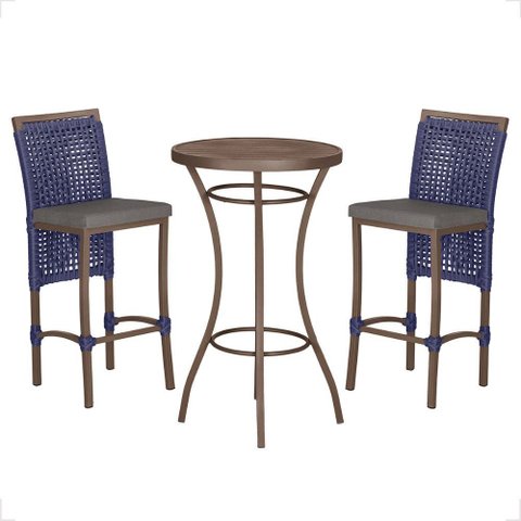 Mesa Bistro e 2 Banquetas Roma Marrom Corda Náutica 11 Trama Original