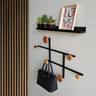 Cabideiro 6 Ganchos Aço e Madeira Escandinavo Calha Decoração MDF - 1