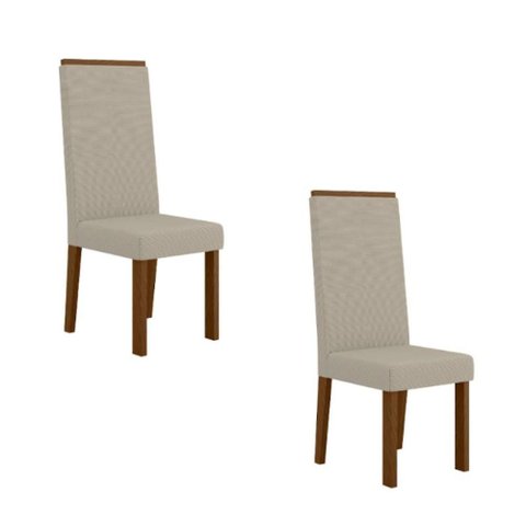 Kit 2 Cadeiras Livia Nuova – Madeira de Reflorestamento, Tecido Linho Claro Ambar/off – Sonetto