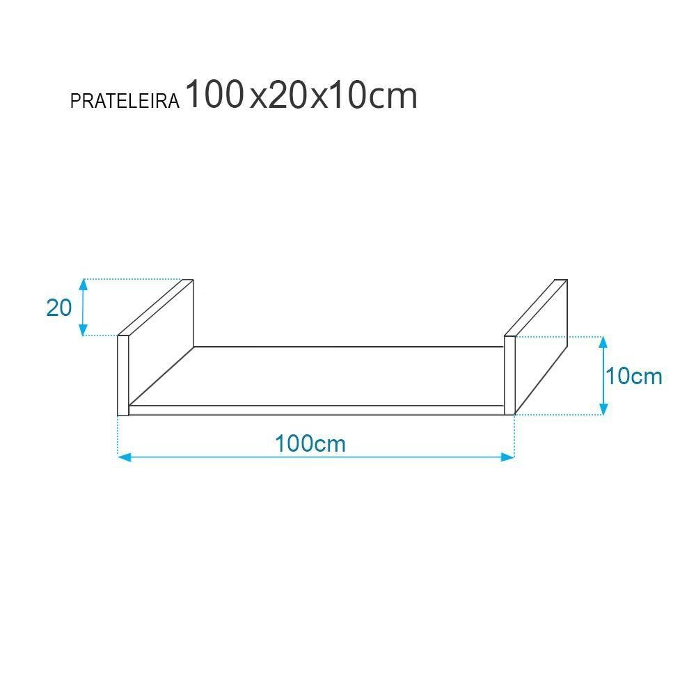 Kit 2 Prateleiras em U 100x20cm Azul com Suporte Invisível - 3