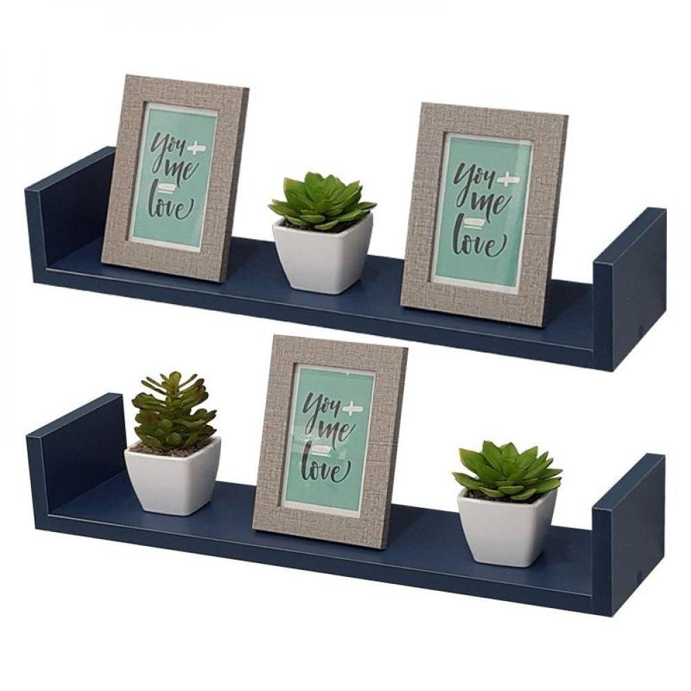 Kit 2 Prateleiras em U 100x20cm Azul com Suporte Invisível - 1