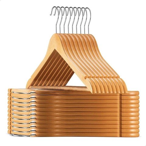 Kit 30 Cabides Madeira Marfim com Verniz Roupas Pesadas