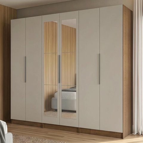 Guarda Roupa Modulado Neo 6 Portas com Espelhos 6 Gavetas MDP Rustic-Crema Madesa 240cm