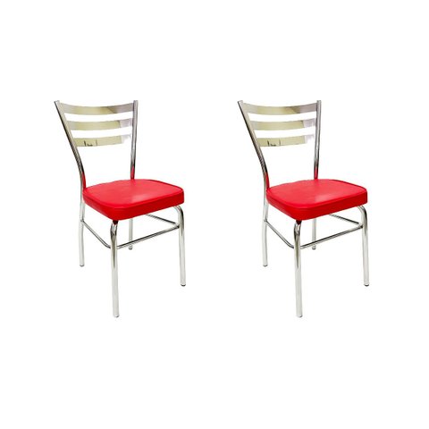 Combo 2 Cadeiras de Cozinha com Reforço Cromada Assento Grosso Cor Vermelho Poltronas do Sul 1722