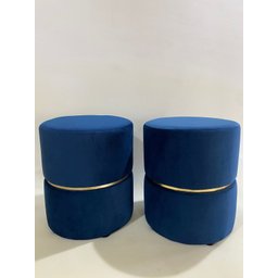 Kit 2 Puff Azul com Cinta Dourada - 3