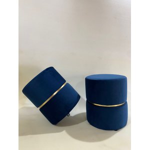 Kit 2 Puff Azul com Cinta Dourada