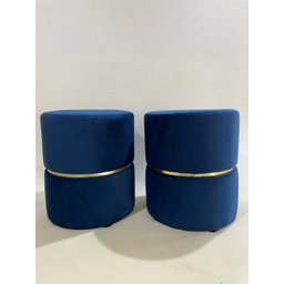 Kit 2 Puff Azul com Cinta Dourada - 3