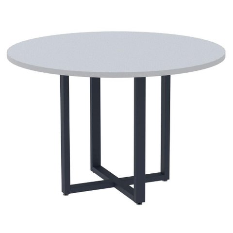 Mesa de Reunião Redonda P25 Pandin 110 Cm (largura) Tampo Mdp Cinza Pé Aço Tubular Azul Del Rey
