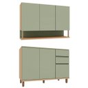 Ver imagem 1 de Kit Armário Aéreo e Balcão de Pia 100% MDF 120 cm Lótus Carvalho/Verde