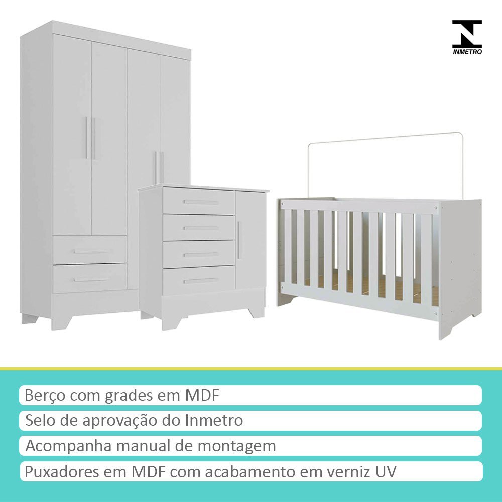 Conjunto Quarto de Bebê Completo Branco Colorir - Moville - 2