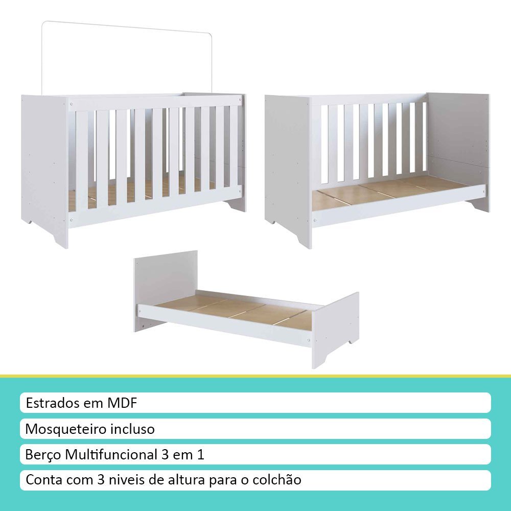 Conjunto Quarto de Bebê Completo Branco Colorir - Moville - 3