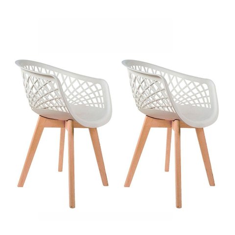 Kit 2 Cadeiras Para Mesa De Jantar Cozinha Sala Web Branca Wood Base Madeira