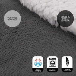 Manta Cobertor Pet Cachorro Gato Flannel Soft Sherpa Dupla Face Aveludado Cinza 80x90cm - 3