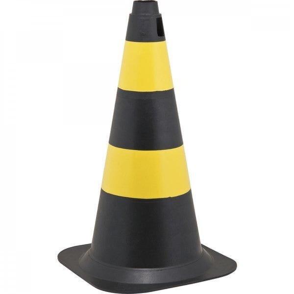 Cone de sinalização com 75 cm preto e amarelo em polietileno Vonder