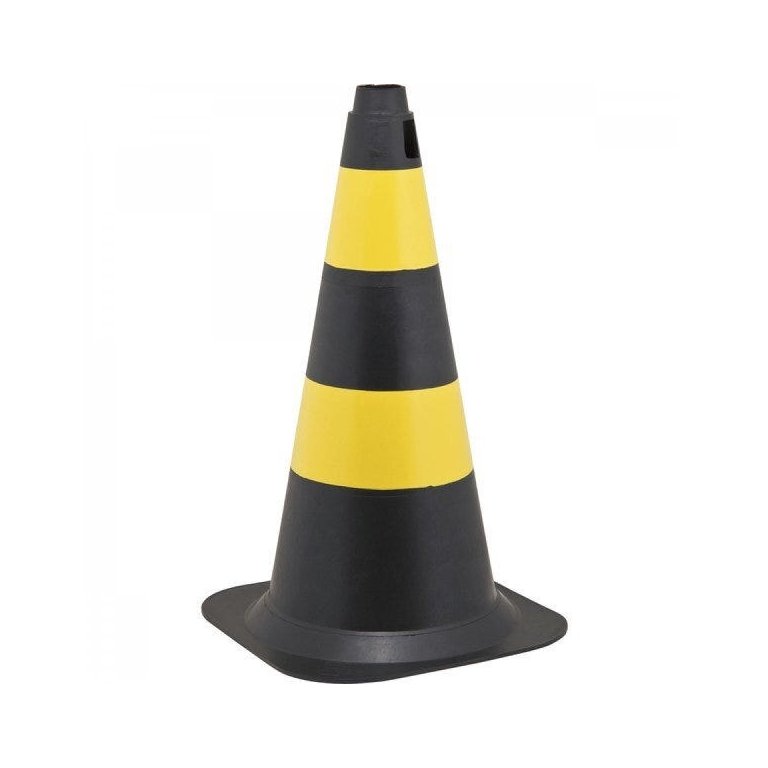 Cone de sinalização com 75 cm preto e amarelo em polietileno Vonder