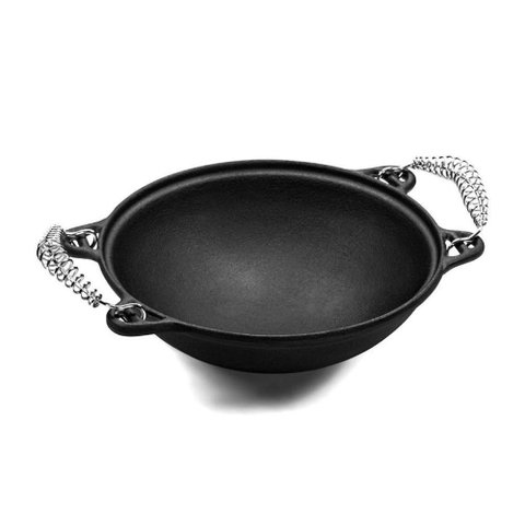 Frigideira Wok Alça de Espiral Ferro Fundido sem Revestimento 4L Panela Mineira 32cm