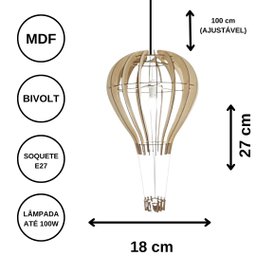 Luminária Teto tipo Pendente BALÃO MDF - Completa - Cor: Preta - 3