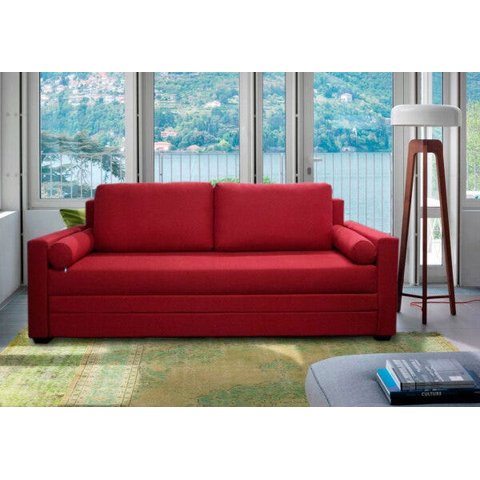 Sofá Que Se Transforma em Cama Horizontal em Tecido Vermelho