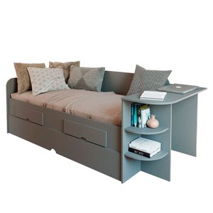 Sofá Cama com Cama Auxiliar, 2 Gavetas Escrivaninha Grafite - 100% Mdf