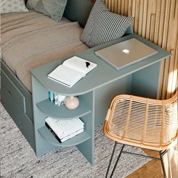 Sofá Cama com Cama Auxiliar, 2 Gavetas Escrivaninha Grafite - 100% Mdf - 3