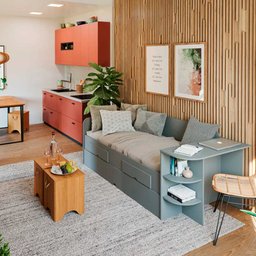 Sofá Cama com Cama Auxiliar, 2 Gavetas Escrivaninha Grafite - 100% Mdf - 2