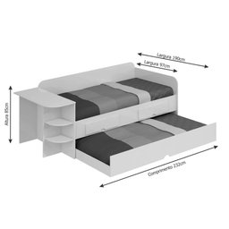 Sofá Cama com Cama Auxiliar, 2 Gavetas Escrivaninha Grafite - 100% Mdf - 6