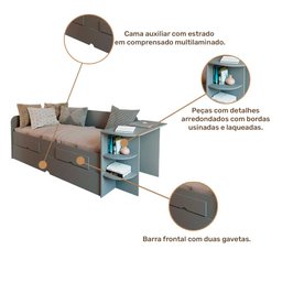 Sofá Cama com Cama Auxiliar, 2 Gavetas Escrivaninha Grafite - 100% Mdf - 4
