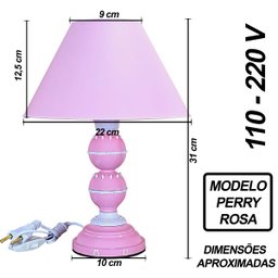 Abajur Infantil Perry Luminária para Quarto de Bebe - Cor Rosa - 2