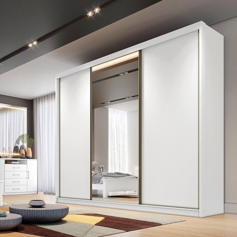 Guarda-roupa Diamond Plus com 1 Porta Espelho Peliculado 3 Portas e 6 Gavetas