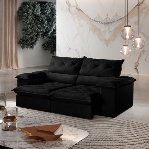 Sofá Istambul Retrátil e Reclinável Caixa Zero 2,40m Pillow de 15cm - Movenzo Estofados