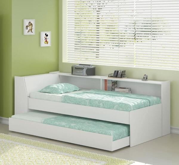 Cama Solteiro Bicama Est com 2 Colchões Ditália Bb2829 Branco - 2