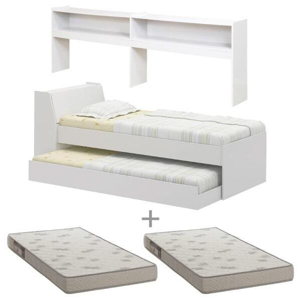 Cama Solteiro Bicama Est com 2 Colchões Ditália Bb2829 Branco