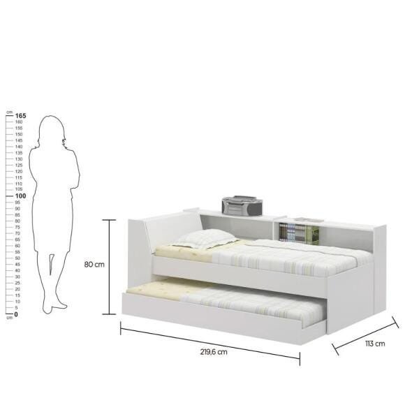 Cama Solteiro Bicama Est com 2 Colchões Ditália Bb2829 Branco - 12