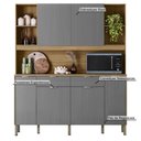 Ver imagem 4 de Armário de Cozinha Compacto Botanika 6 Portas 2 Gavetas Nicho P/micro-ondas 1,79m - Freijó/gris