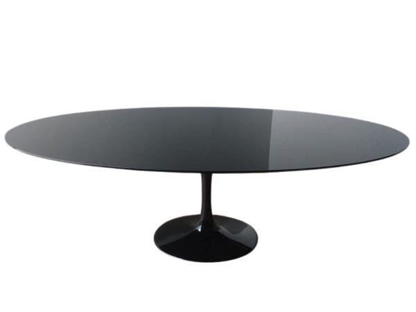 Mesa de Jantar Tulipa Saarinen Oval 160x90cm Laqueada + Vidro - Preto