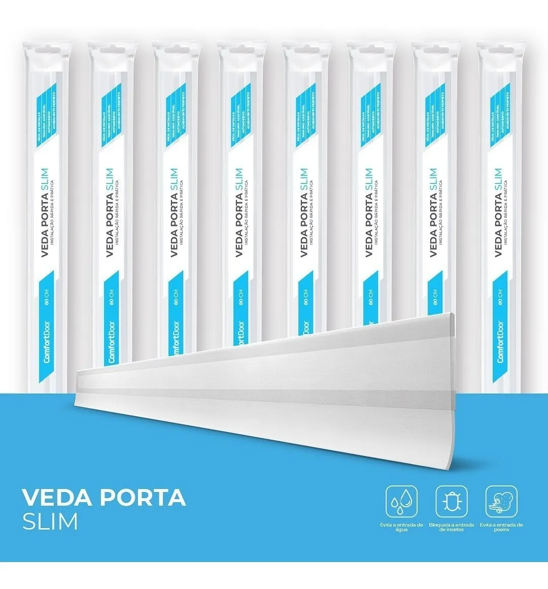 Veda Porta Slim Protetor De Frestas Comfort Door 100cm Branco - 9