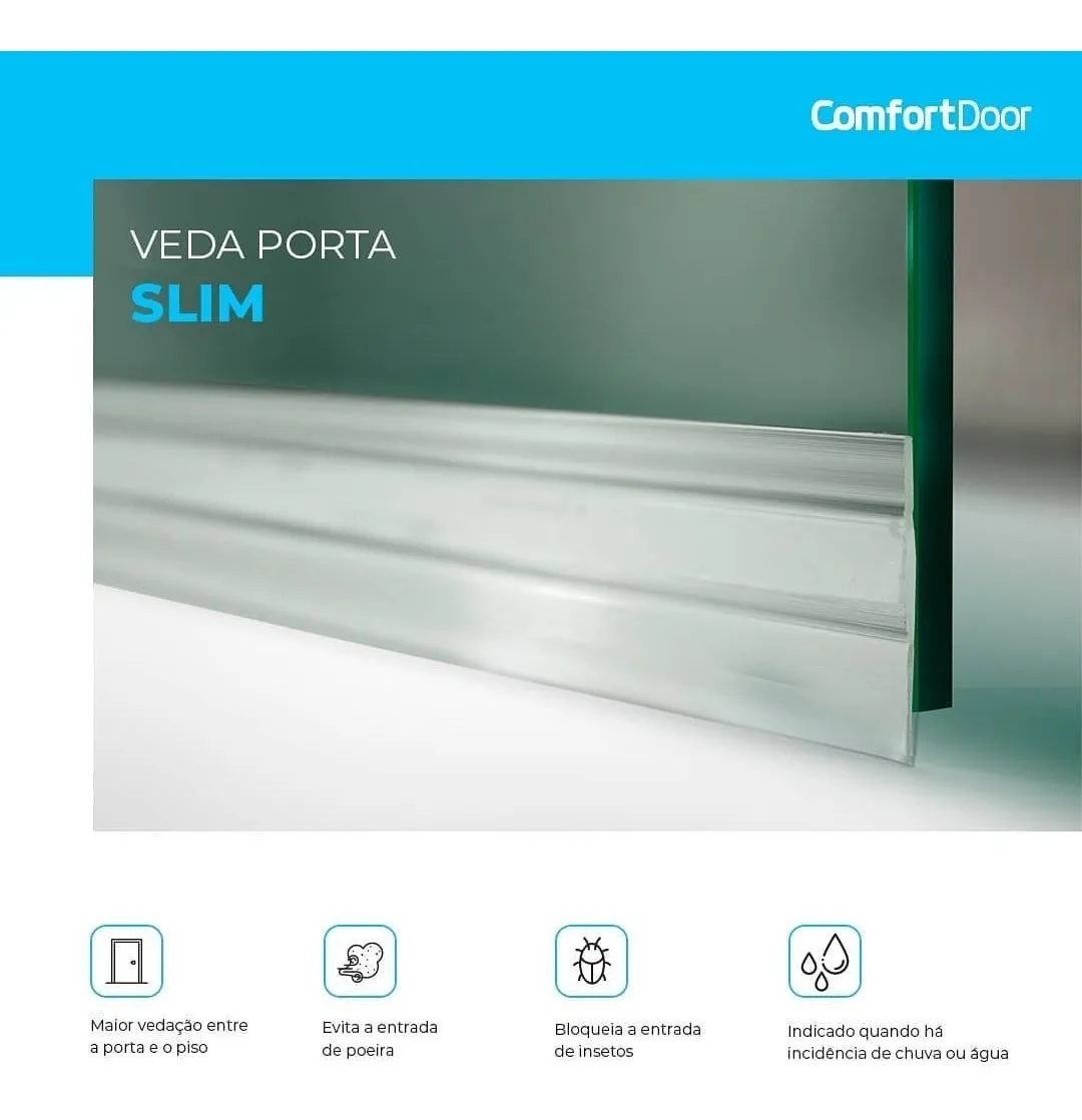 Veda Porta Slim Protetor De Frestas Comfort Door 100cm Branco - 7
