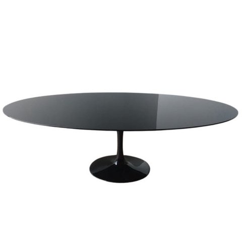 Mesa de Jantar Tulipa Saarinen Oval 140x90cm Laqueada + Vidro - Preto