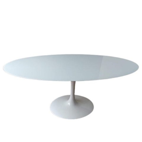 Mesa de Jantar Tulipa Saarinen Oval 120x80cm Laqueada + Vidro - Branco