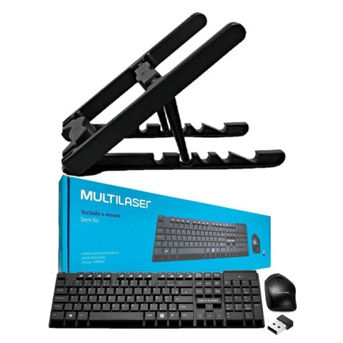 Kit Suporte Para Notebook + Teclado e Mouse Wireless Multilaser TC251