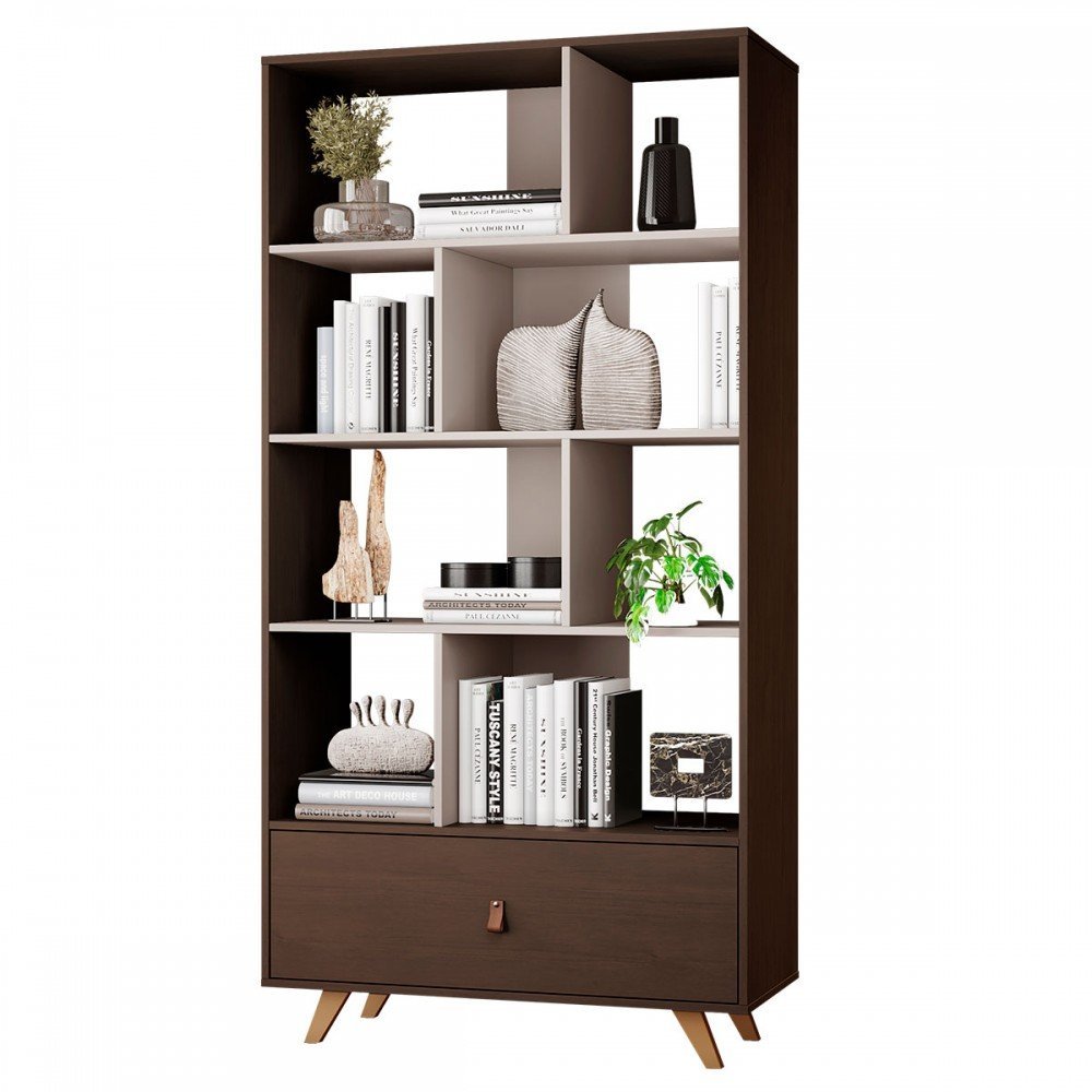 Estante para Livros Office 1 Gaveta Café/Off White - Jcm Móveis - 2