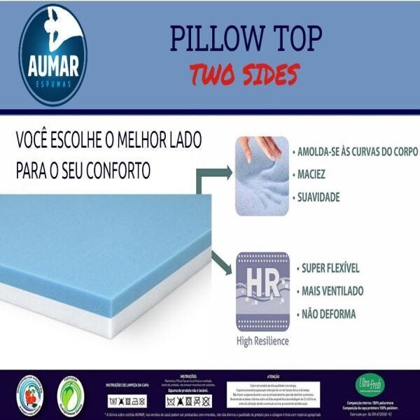 Pillow Top Látex Hr + Visco Nasa Gel Two Sides Casal 1,38X1,88X0,06m - 1