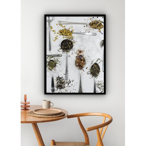 Quadro Decorativo Cozinha Temperos Colheres - 70x50cm:moldura Branca