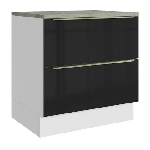 Balcão de Cozinha 80 Cm 2 Gavetas Branco/preto Lux Madesa Branco/preto