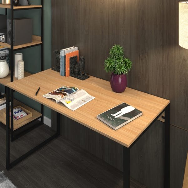 Conjunto Home Office com Mesa Escrivaninha para Escritório 120cm e Estante Multiuso 80cm - Móveis E- - 4