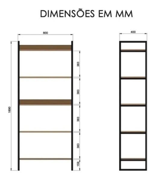 Conjunto Home Office com Mesa Escrivaninha para Escritório 120cm e Estante Multiuso 80cm - Preto com - 5